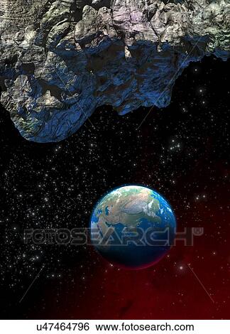 Asteroid and planet earth View Large Illustration Stock Illustration - Asteroid and planet earth. Fotosearch