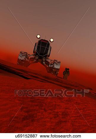 Astronaut and vehicle on mars View Large Illustration Stock Illustration - Astronaut and vehicle on mars. Fotosearch