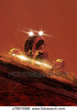 Astronaut on the surface of mars View Large Illustration Stock Illustration - Astronaut on the surface of mars. Fotosearch