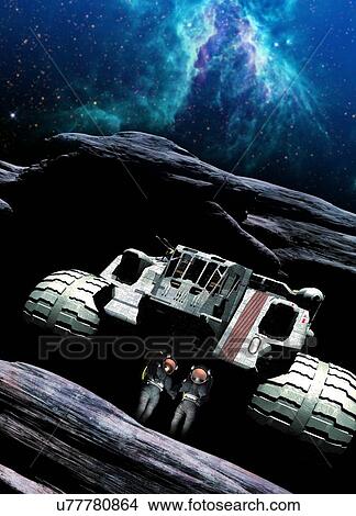 Astronauts and mining space craft View Large Illustration Stock Illustration - Astronauts and mining space craft. Fotosearch