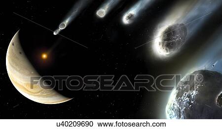 Clipart - Comet Shoemaker-Levy-9 striking Jupiter. Fotosearch
