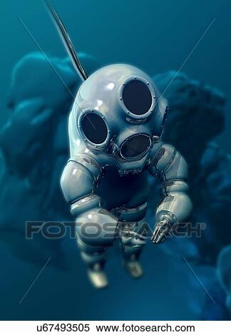 Diver wearing atmospheric diving suit View Large Illustration Stock Illustration - Diver wearing atmospheric diving suit. Fotosearch