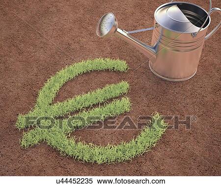 Euro sign and watering can, artwork View Large Illustration Stock Illustration - Euro sign and watering can, artwork. Fotosearch