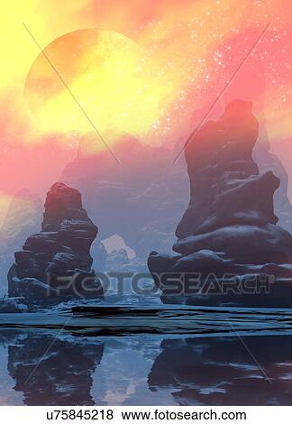 Stock Illustration - Futuristic planet scene. Fotosearch