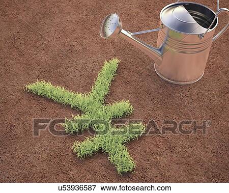 Stock Illustration - Japanese yen sign and watering can. Fotosearch