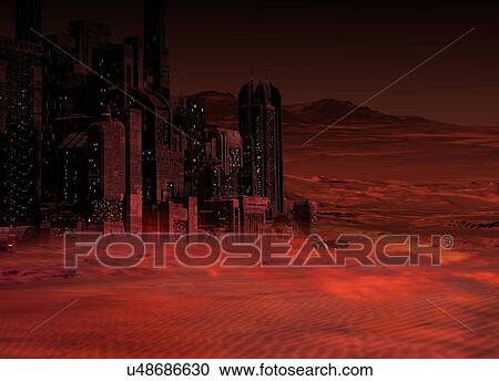 Clipart - Planet mars in the future. Fotosearch