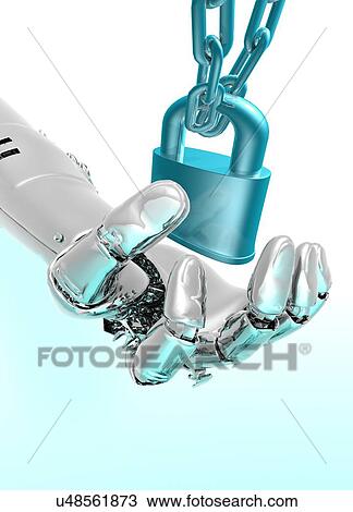 Robotic hand and padlock, artwork View Large Illustration Drawing - Robotic hand and padlock, artwork. Fotosearch