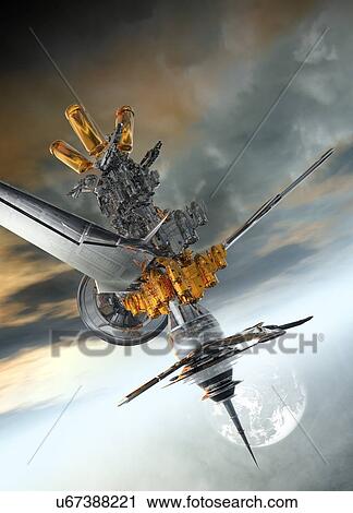 Clip Art - Space craft in orbit. Fotosearch