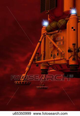 Stock Illustration - Space craft landing on planet mars. Fotosearch