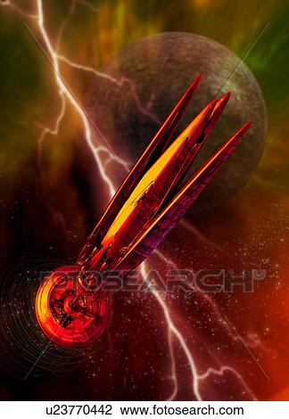 Drawing - Space craft with ion drive. Fotosearch