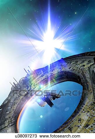 Drawing - Space station in orbit. Fotosearch