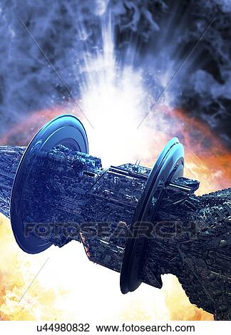 Space station in orbit View Large Illustration Drawing - Space station in orbit. Fotosearch