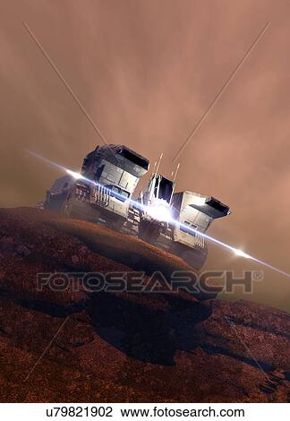Vehicle on the surface of mars View Large Illustration Drawing - Vehicle on the surface of mars. Fotosearch