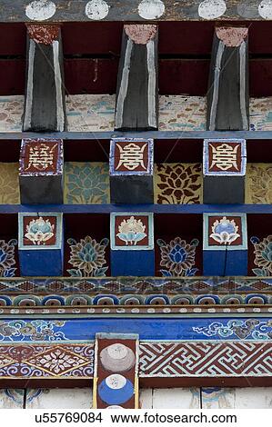 Picture - Architectural detail at Wangdichholing Palace, Chokhor Valley, Bumthang District, Bhutan. Fotosearch