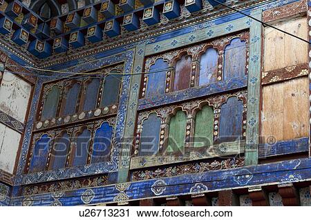 Stock Image - Architectural detail at Wangdichholing Palace, Chokhor Valley, Bumthang District, Bhutan. Fotosearch
