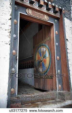 Stock Photography - Architectural detail of a doorway at Trongsa Dzong, Trongsa, Bhutan. Fotosearch