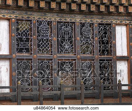 Picture - Architectural details at Jambay Lhakhang, Chokhor Valley, Bumthang District, Bhutan. Fotosearch