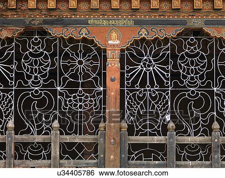 Stock Photograph - Architectural details at Jambay Lhakhang, Chokhor Valley, Bumthang District, Bhutan. Fotosearch