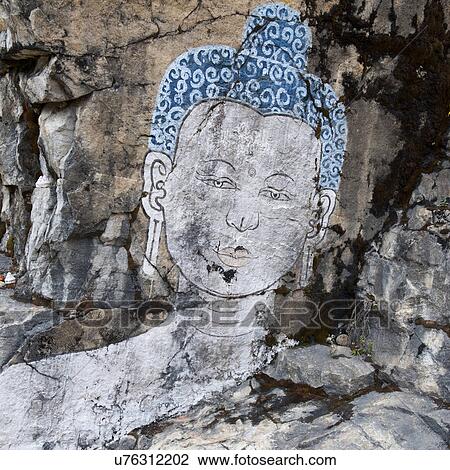 Buddha paintings on a rock surface in Bhutan, View Large Photo Image Stock Image - Buddha paintings on a rock surface in Bhutan,. Fotosearch