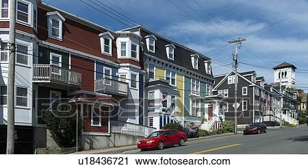 Stock Image - Buildings along a street, St. John's, Newfoundland and Labrador, Canada. Fotosearch