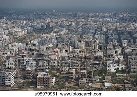 Stock Image - Buildings in a city, Bangladesh. Fotosearch