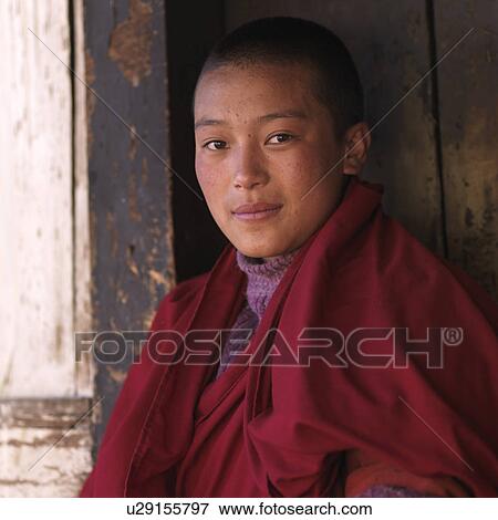 Stock Photo - Close-up of a monk, Bhutan. Fotosearch