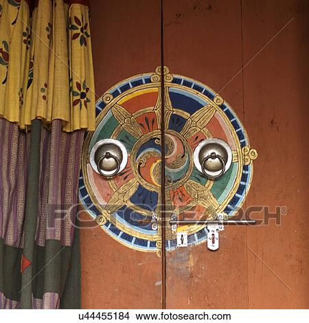 Picture - Closed door of a temple, Tango Goemba, Thimphu, Bhutan. Fotosearch