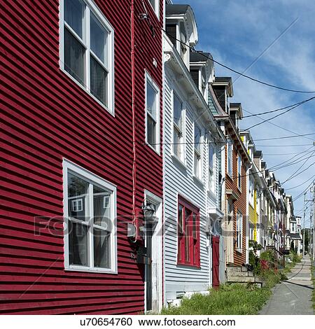 Stock Image - Colorful row houses in St. John's, Newfoundland and Labrador, Canada. Fotosearch