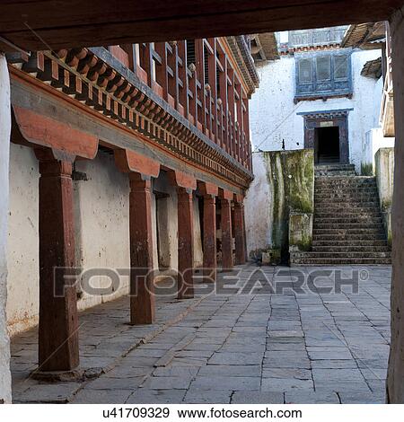 Stock Photo - Courtyard in Wangdue Dzong, Wangdue Photrang District, Bhutan. Fotosearch
