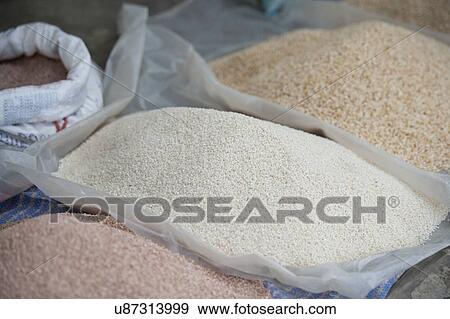 Display of assorted rice in market, Thimphu, Bhutan View Large Photo Image Stock Photo - Display of assorted rice in market, Thimphu, Bhutan. Fotosearch