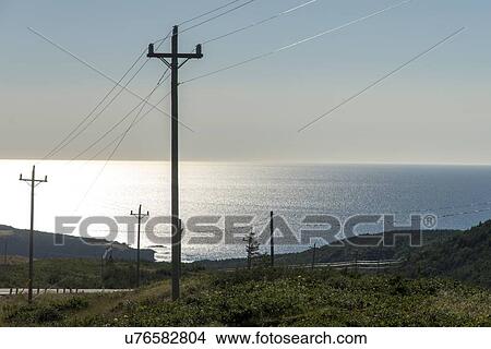 Electricity poles at coast, Birchy Head, Gros Morne National Park, Newfoundland and Labrador, Canada View Large Photo Image Picture - Electricity poles at coast, Birchy Head, Gros Morne National Park, Newfoundland and Labrador, Canada. Fotosearch