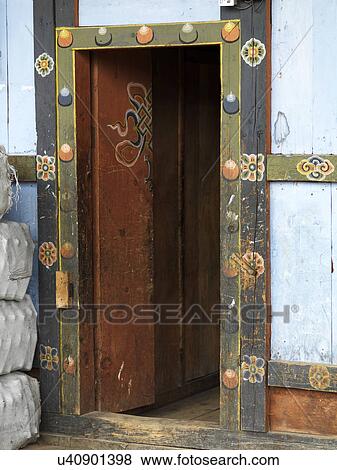Stock Photo - Entrance gate of a house, Chokhor Town, Bumthang District, Bhutan. Fotosearch