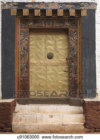 Stock Image - Entrance gate of the Punakha Monastery, Punakha, Bhutan. Fotosearch