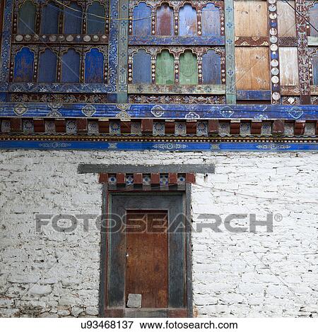 Stock Photo - Exterior wall of Wangdichholing Palace Bumthang District, Bhutan. Fotosearch