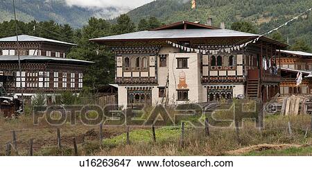 Facade of a monastery, Chokhor Valley, Bumthang District, Bhutan View Large Photo Image Stock Photo - Facade of a monastery, Chokhor Valley, Bumthang District, Bhutan. Fotosearch