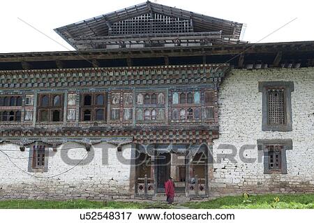 Stock Photo - Facade of Wangdichholing Palace, Chokhor Valley, Bumthang District, Bhutan. Fotosearch