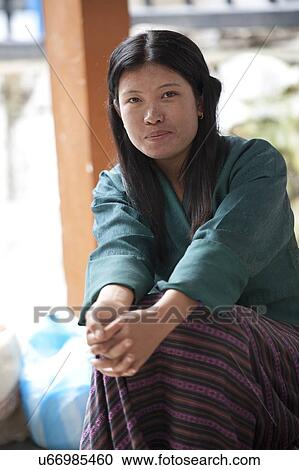 Stock Image - Female vendor at a market, Thimphu, Bhutan. Fotosearch