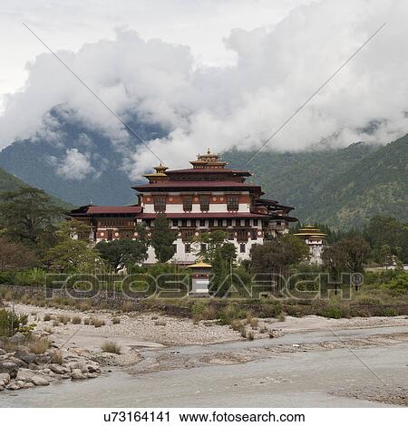 Stock Image - Ghutan, Punakha District, Punakha Dzong, fortress . Fotosearch