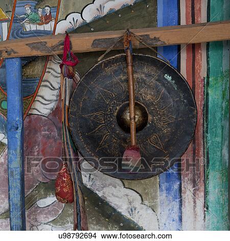 Picture - Gong bell at Trongsa Dzong, fortress. Fotosearch