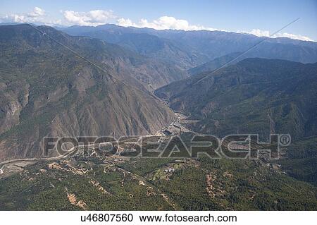 High angle view of mountains, Paro Valley, Paro District, Bhutan View Large Photo Image Stock Image - High angle view of mountains, Paro Valley, Paro District, Bhutan. Fotosearch