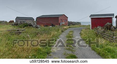 Stock Photography - Houses at fishing village, Sally's Cove, Gros Morne National Park, Newfoundland and Labrador, Canada. Fotosearch