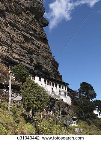 Houses on a cliff, Bhutan View Large Photo Image Stock Image - Houses on a cliff, Bhutan. Fotosearch