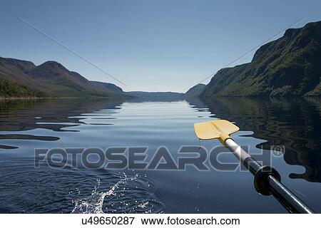 Stock Photo - Kayaking in Trout River Pond, Gros Morne National Park, Newfoundland and Labrador, Canada. Fotosearch