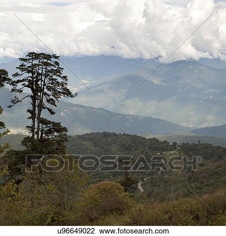 Stock Image - Landscape view Bhutan, Thimphu, Timphu district, Dochula Pass. Fotosearch