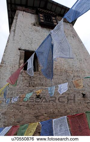 Stock Photograph - Low angle view of Drukgyal Dzong, Paro Valley, Paro District, Bhutan. Fotosearch