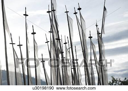 Low angle view of Mani prayer flags, Thimphu District, Bhutan View Large Photo Image Stock Image - Low angle view of Mani prayer flags, Thimphu District, Bhutan. Fotosearch
