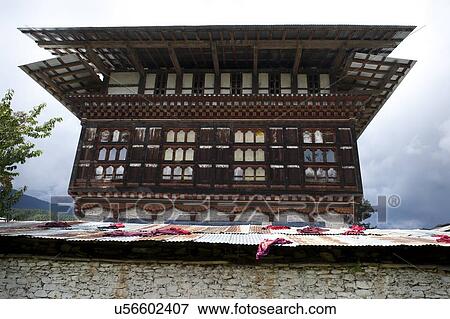 Stock Photo - Low angle view of Wangdichholing Palace, Chokhor Valley, Bumthang District, Bhutan. Fotosearch