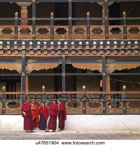 Monks at Rinpung Dzong, Paro Valley, Paro District, Bhutan View Large Photo Image Picture - Monks at Rinpung Dzong, Paro Valley, Paro District, Bhutan. Fotosearch