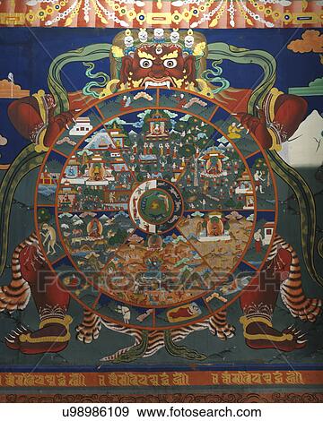 Stock Photo - Mural at Rinpung Dzong, Paro Valley, Paro District, Bhutan. Fotosearch