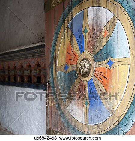 Stock Image - Painted doorway at Trongsa Dzong, fortress. Fotosearch